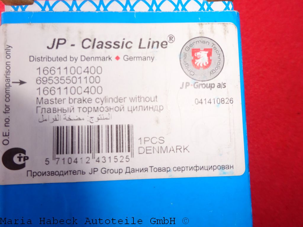 JP master brake cylinder Porsche 356 C 3 connection. 69535501100 JP master brake cylinder Porsche 356 C 3 connection. 69535501100
