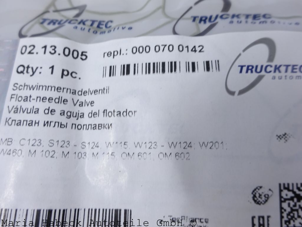 Trucktec Schwimmernadelventil Vergaser Mercedes Benz  W123 02.13.005  0000700142