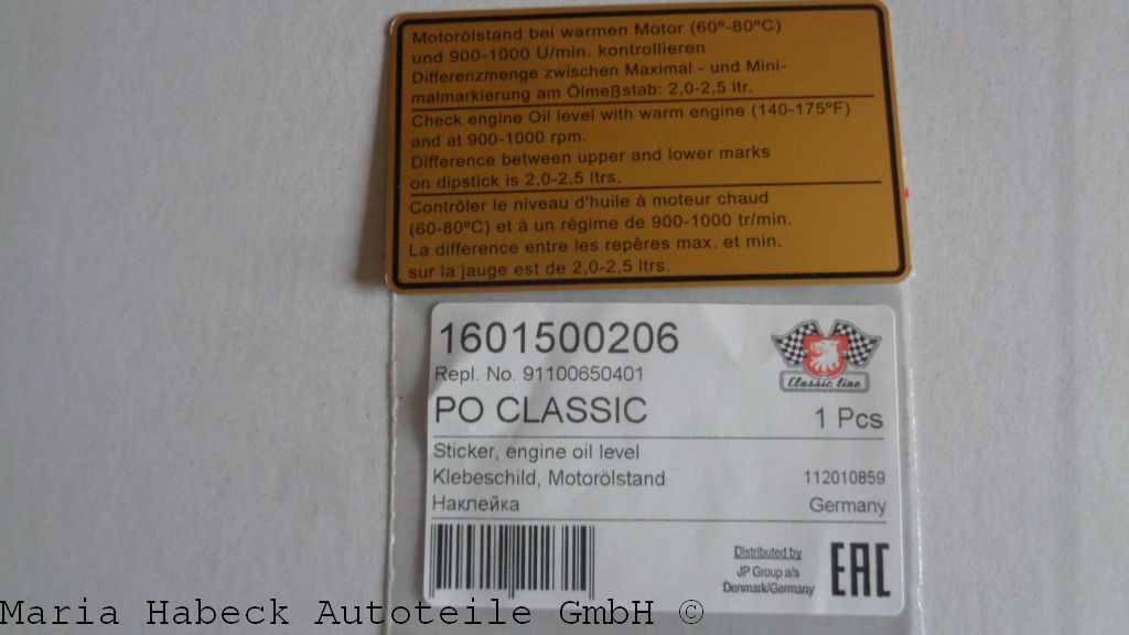 JP Motorraumaufkleber Motorölstand Porsche 911 Bj. 65-83   91100650401 JP Motorraumaufkleber Motorölstand Porsche 911 Bj. 65-83   91100650401
