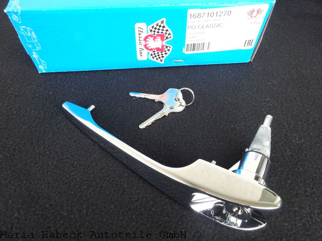 JP Outer door handle with. lock cylinder and key left chrome 911 year 68-69