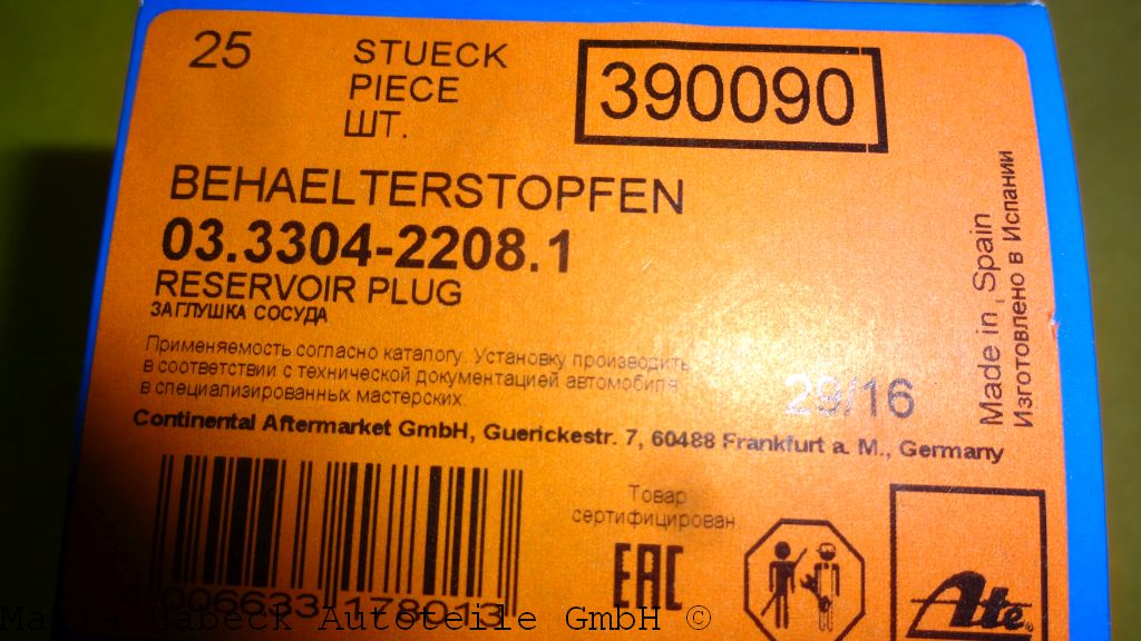 ATE Plug for master brake cylinder 911 77-89