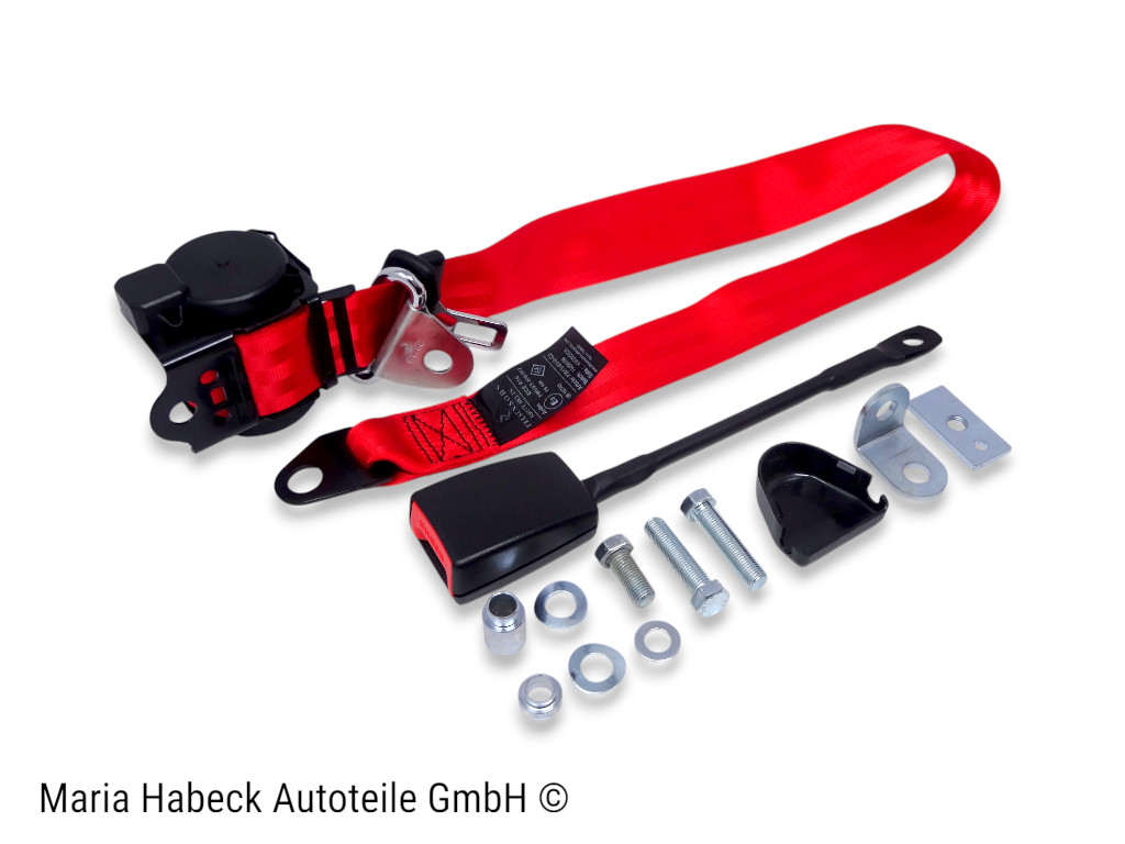 S-Trim 3-Punkt Sicherheitsgurt mit Befestigung Rot  für Porsche 911 Bj. 69-73