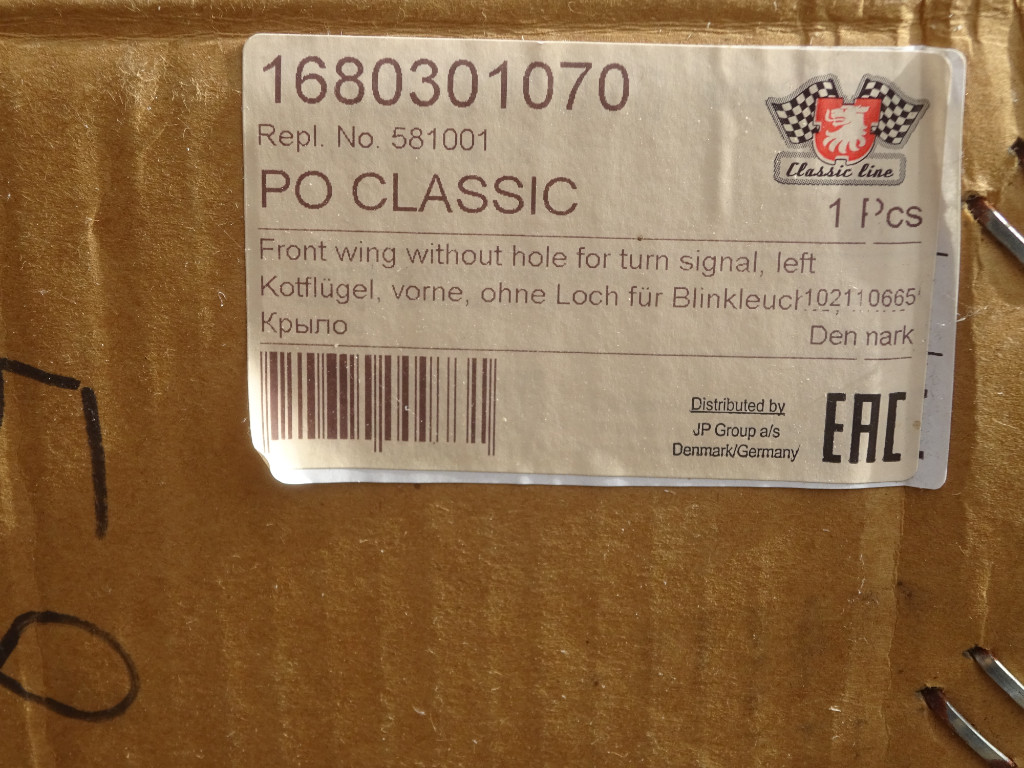 JP Kotflügel vorne links ohne Loch für Porsche 914 Bj. 69-76 91450306111 JP Kotflügel vorne links ohne Loch für Porsche 914 Bj. 69-76 91450306111
