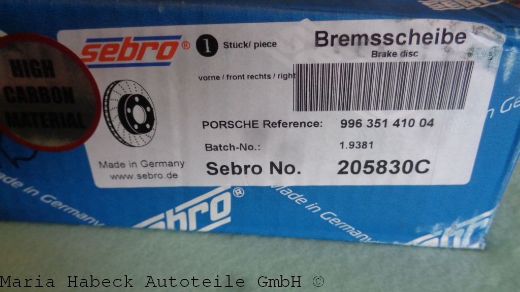 Sebro brake disc 996/997 front right 205830C Sebro brake disc 996/997 front right 205830C