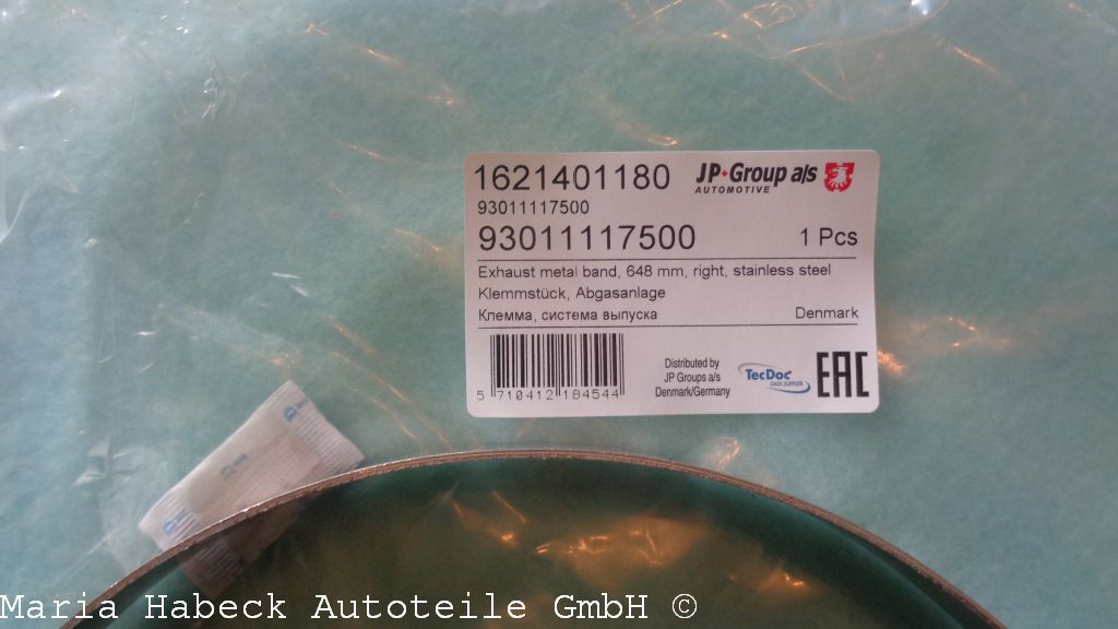Exhaust metal band 648mm right, stainless steel  3,2L  84-89