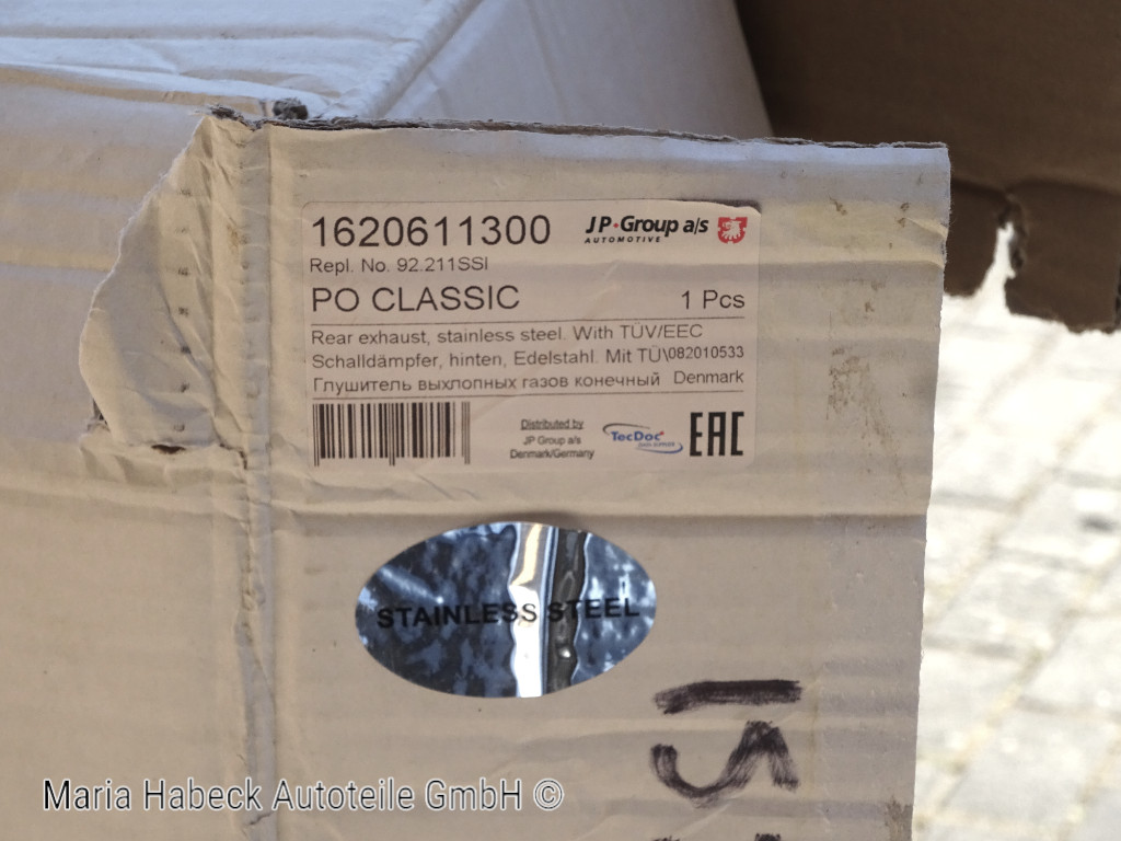 JP rear silencer stainless steel Bj 8/73-7/83 60mm tailpipe with TÜV 92.211 SSI