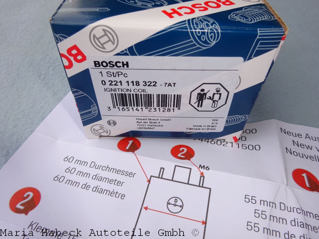 Bosch ignition coil Porsche 911 3.2 / 944 / 928 / 964 0221118322 / 94460211500 Bosch ignition coil Porsche 911 3.2 / 944 / 928 / 964 0221118322 / 94460211500
