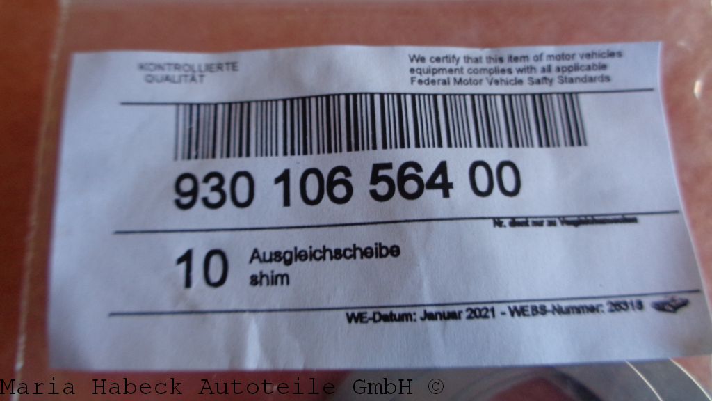 Shim Washer for Alternator Belt Pulley  930 106 564 00 Shim Washer for Alternator Belt Pulley  930 106 564 00