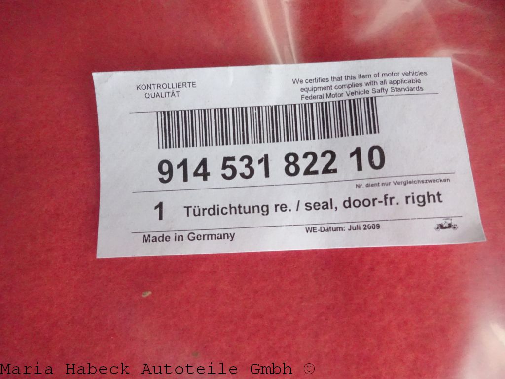 TMP door seal inside right Porsche 914 all years of manufacture  91453182210 TMP door seal inside right Porsche 914 all years of manufacture  91453182210