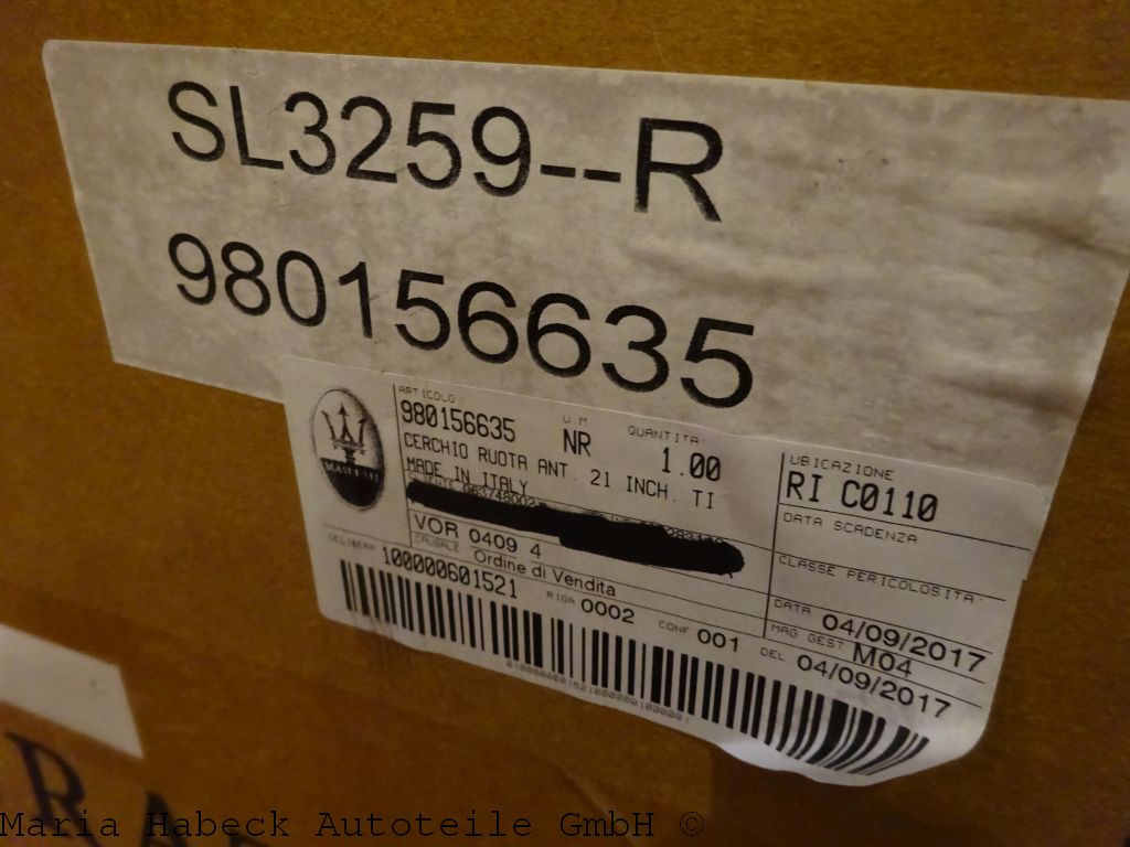 Wheel rim  Titano 21" front  for Maserati Quattroporte 980156635