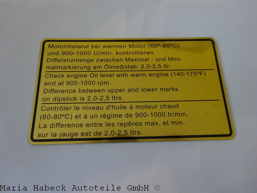 JP engine compartment sticker engine oil level Porsche 911 year 65-83 9110065040