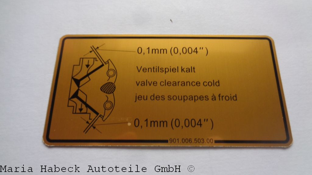 Sticker adjustment valve clearance 911/ 914/ 964