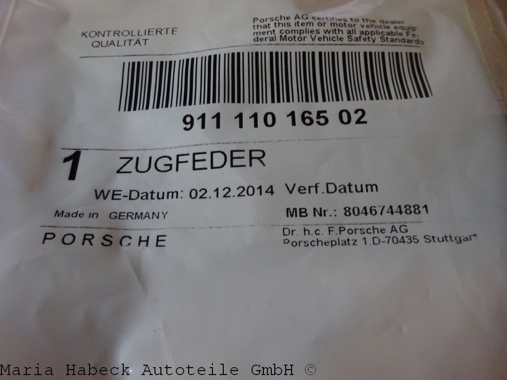 OE Tension spring for lever/intake pipe  for Porsche 911 3.0 SC  91111016502 OE Tension spring for lever/intake pipe  for Porsche 911 3.0 SC  91111016502