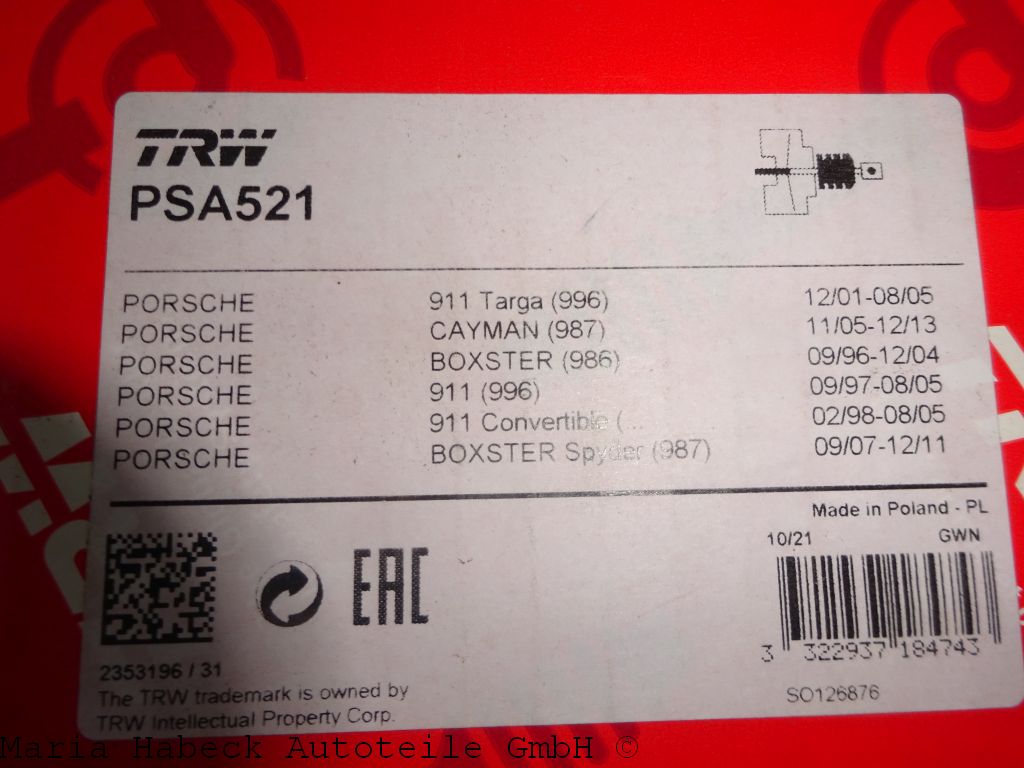 TRW brake booster 996 / 986 / 987 PSA521 99635592300 TRW brake booster 996 / 986 / 987 PSA521 99635592300