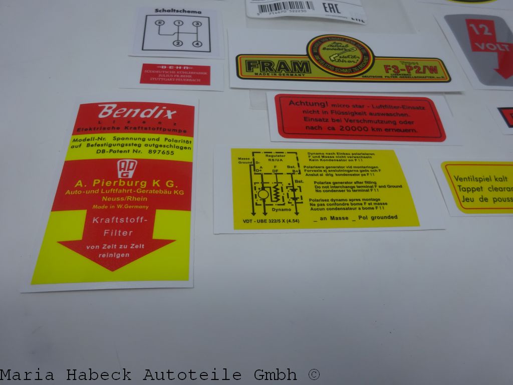 JP Aufklebersatz Motorraum Filter 11 Tlg für Porsche 356 A Bj 55-61  64470100101