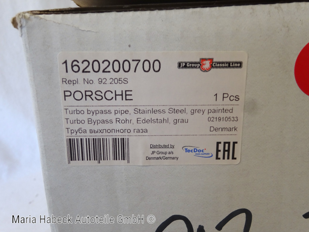 JP Verbindungsrohr für 911 / 964 Turbo Bypass Edelstahl grau 92205S  93011100304