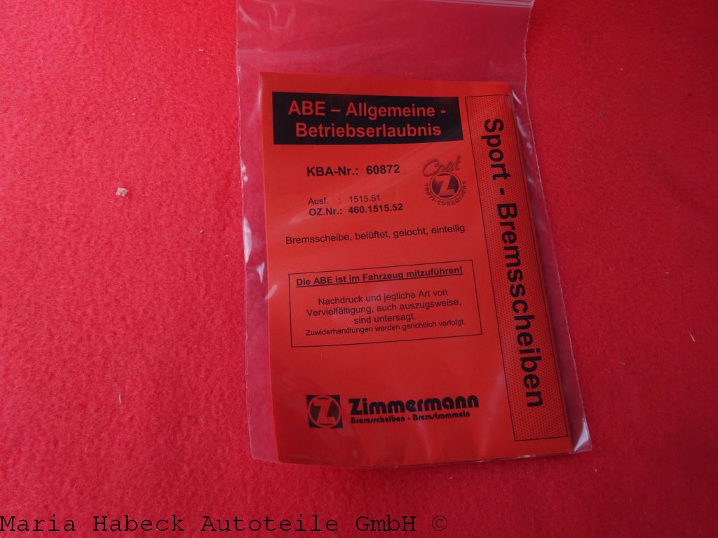 Zimmermann Brake Discs SET 928 944 Turbo 85-86 460.1515 52 95135204103 Zimmermann Brake Discs SET 928 944 Turbo 85-86 460.1515 52 95135204103
