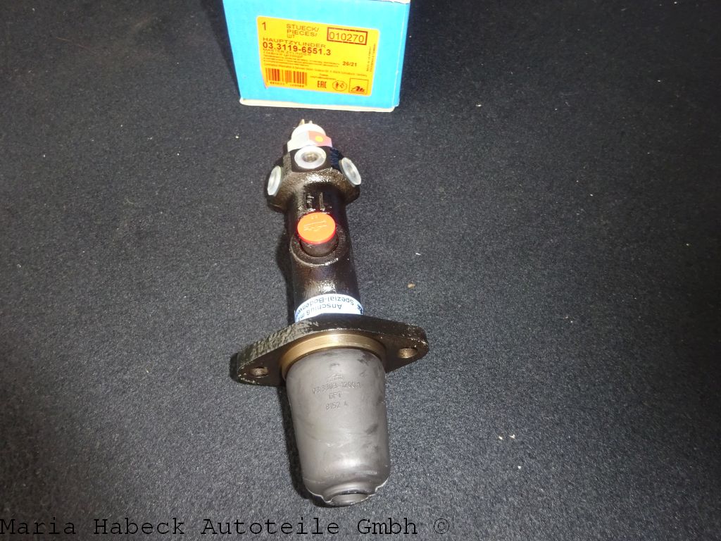 ATE master brake cylinder Porsche 356 C 3 connections.  03.3119-6551.3  69535501