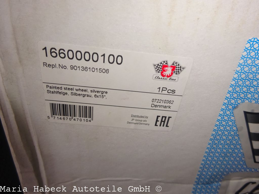 JP Steel Rim Silver Grey 6 X 15 5 / 130 ET 36 OE Design 90136101506 JP Steel Rim Silver Grey 6 X 15 5 / 130 ET 36 OE Design 90136101506