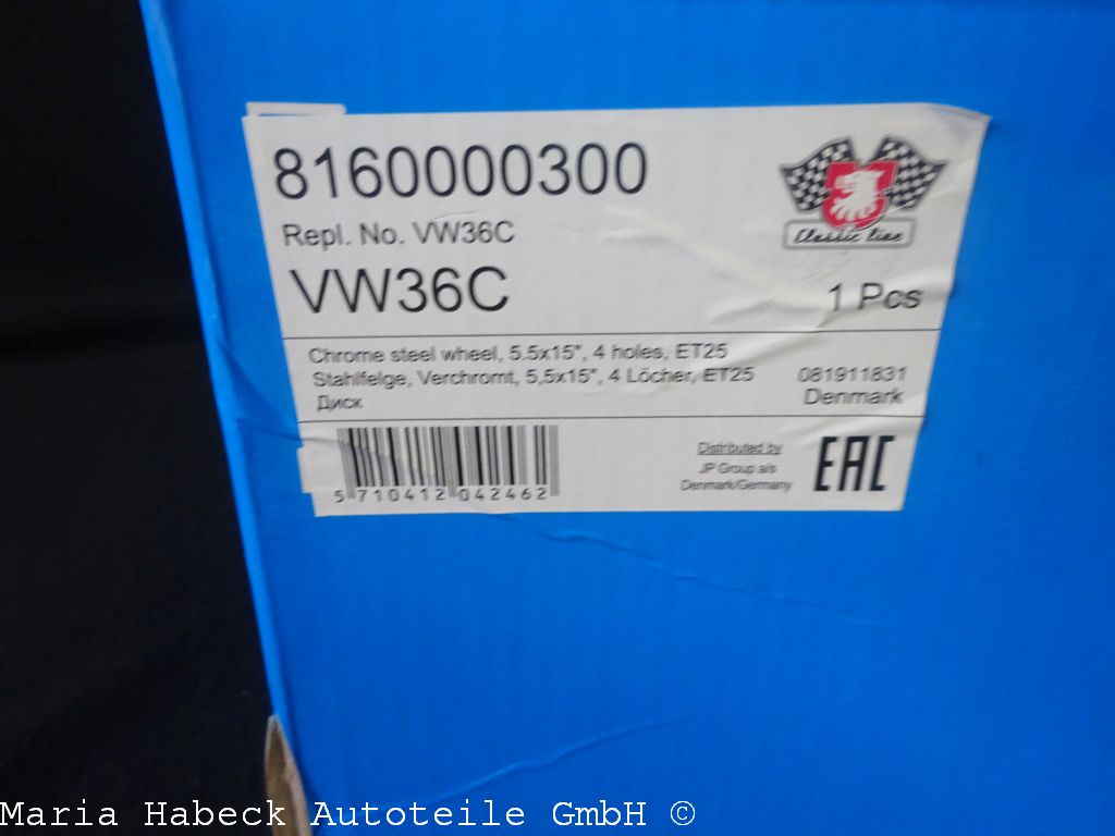 JP Stahlfelge Käfer 5,5 x 15 ET 25  4 / 130, Chrom  VW36C