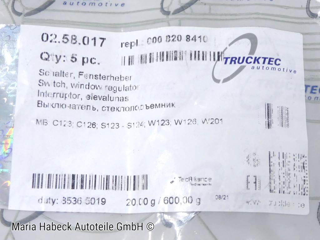 Trucktec Fensterheber Schalter hinten Mercedes  W123 126 W 201   0008208410