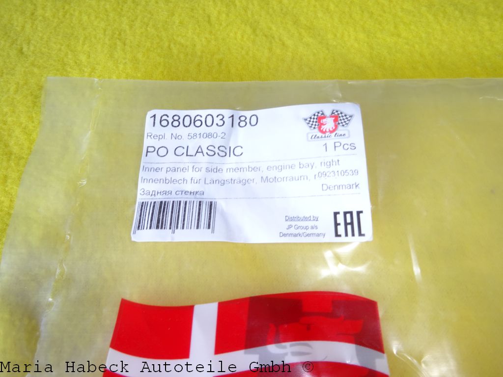 JP inner panel for side member right Porsche 914 581080-2   91450143612 JP inner panel for side member right Porsche 914 581080-2   91450143612