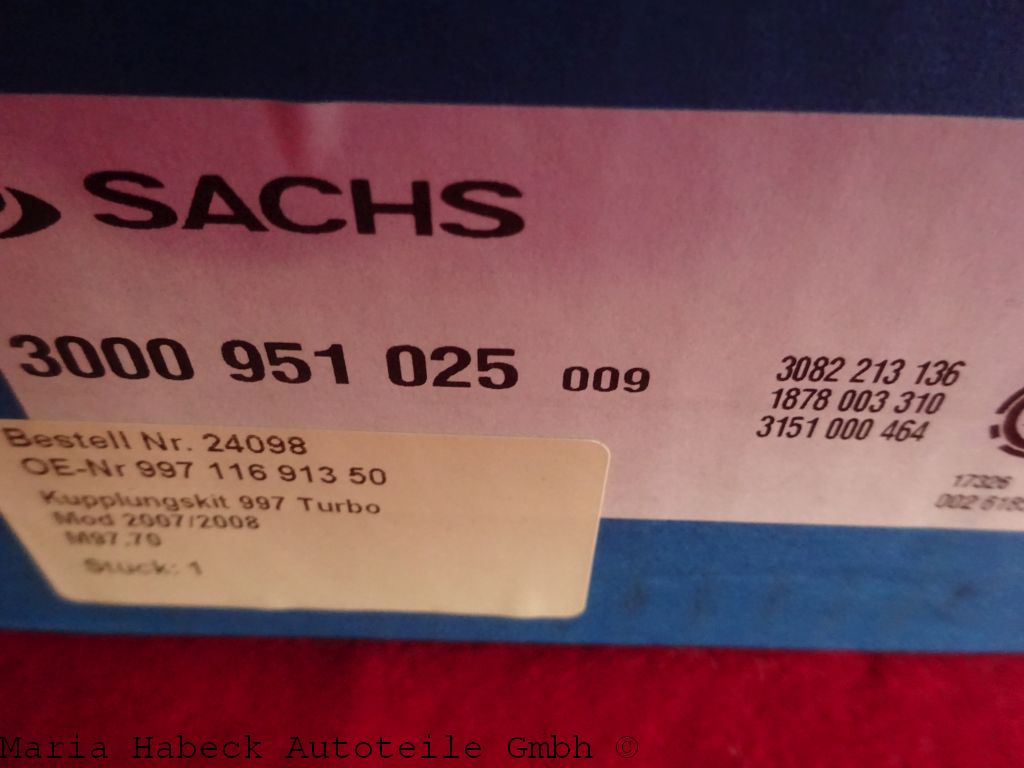 Sachs Kupplungssatz  für Porsche 997 3,6 Turbo  3000951025  99711691350 Sachs Kupplungssatz  für Porsche 997 3,6 Turbo  3000951025  99711691350