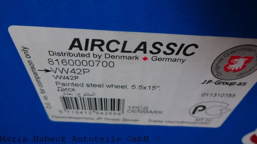 JP Stahlfelge 356 5,5 X 15 5 / 205   VW 42 P JP Stahlfelge 356 5,5 X 15 5 / 205   VW 42 P