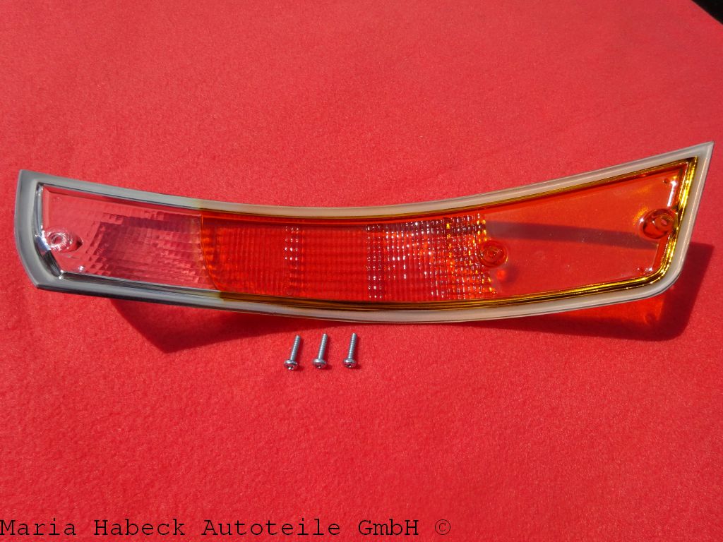 Indicator glass front left white orange/ chrome with screws  P 14963 S