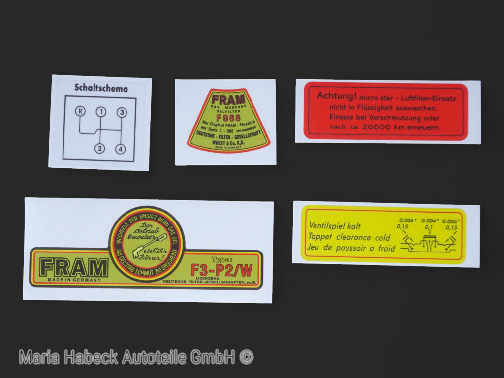 JP sticker set engine bay filter 11 pcs for Porsche 356 A yr 55-61 ...