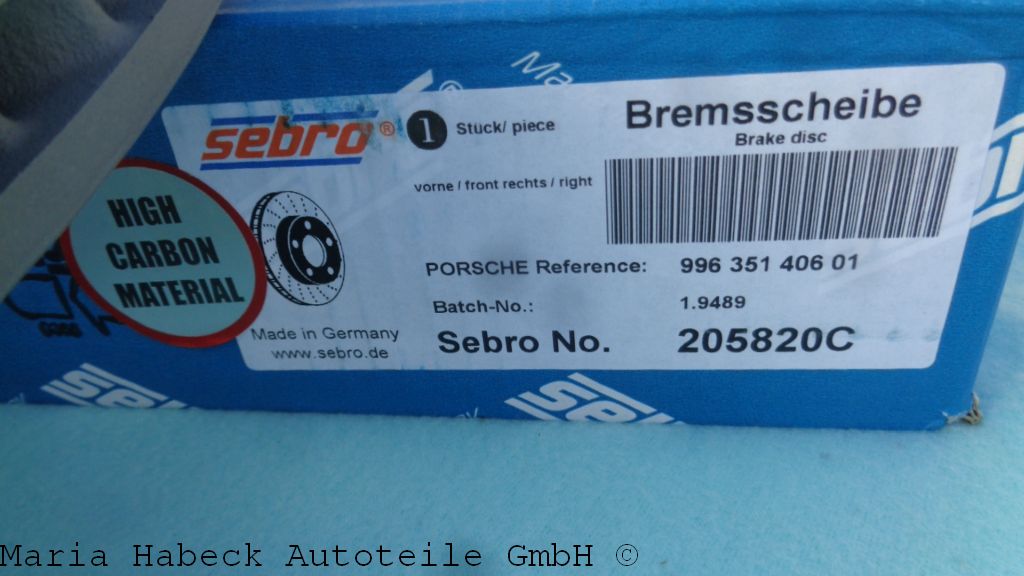 Sebro brake disc 996 / Boxster 3.2  front right  205820C Sebro brake disc 996 / Boxster 3.2  front right  205820C
