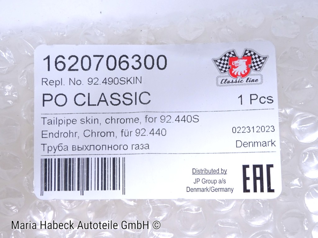 JP Endrohr Auspuffblende polierter Edelstahl  für Porsche 924S / 944  92.490SKI
