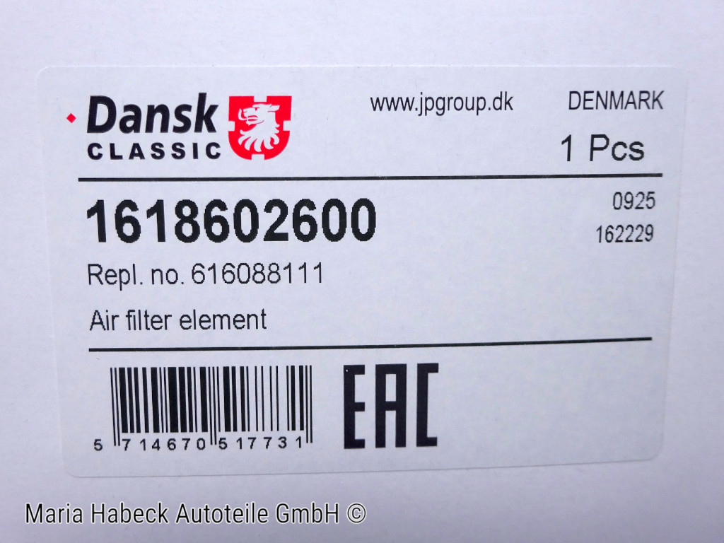 JP Luftfilter Luftfiltereinsatz  Porsche 356 A / B / C 1,6l Bj. 55-65  616088111