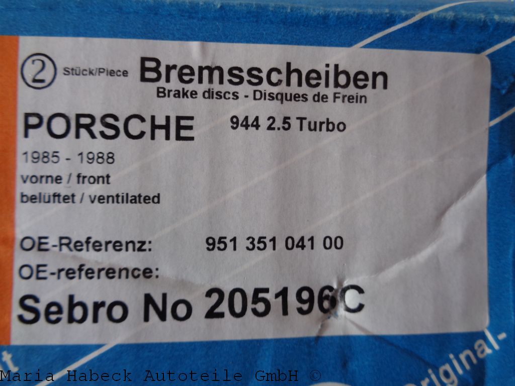 Sebro Bremsscheiben Set 944   2,5 Turbo    205196C Sebro Bremsscheiben Set 944   2,5 Turbo    205196C