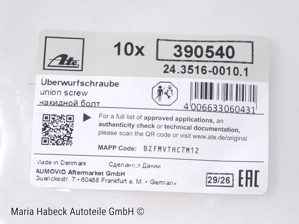 ATE Überwurfschraube Bremsleitung SET 10 St.  M10X1,0  24.3516-0010.1  WHT000078