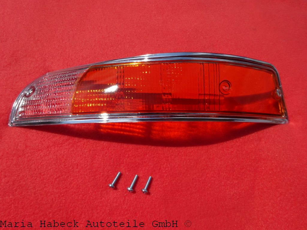 Indicator glass front left white orange/ chrome with screws  P 14963 S