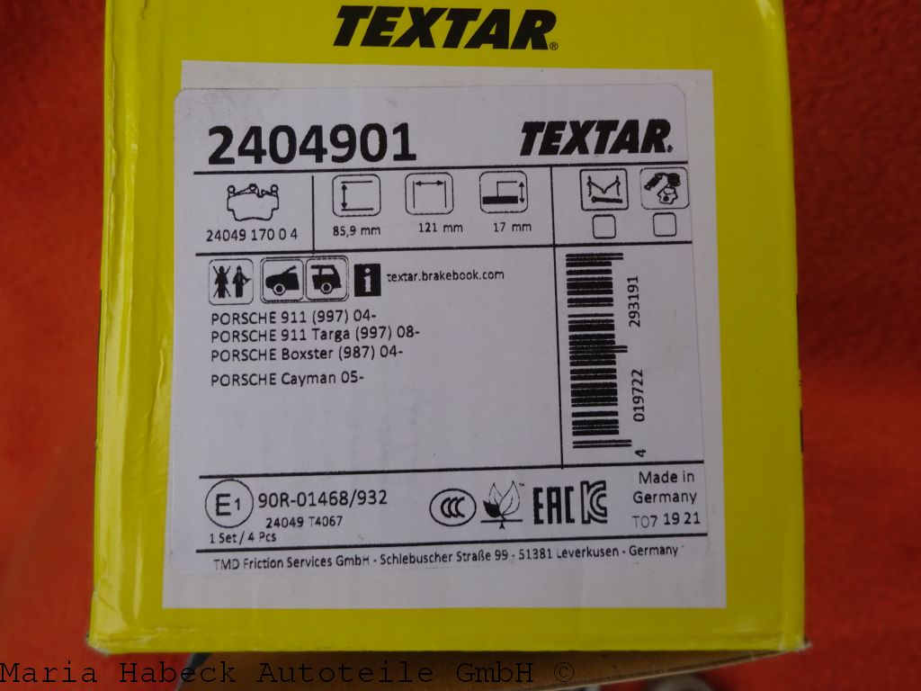 Textar brake pad set front/rear  997 / 987  2404901 Textar brake pad set front/rear  997 / 987  2404901