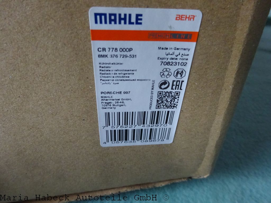Mahle water cooler 987 / 997 / Cayman middle CR778000P
