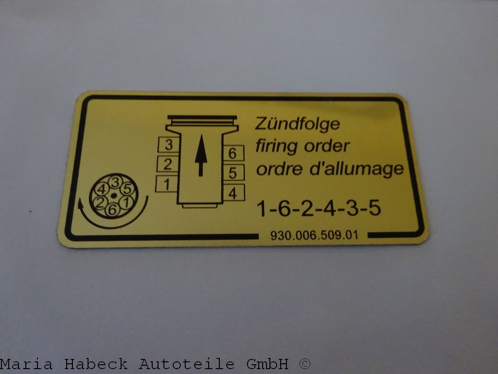 JP engine compartment sticker ignition sequence Porsche 911 3.2 Carrera 93000650