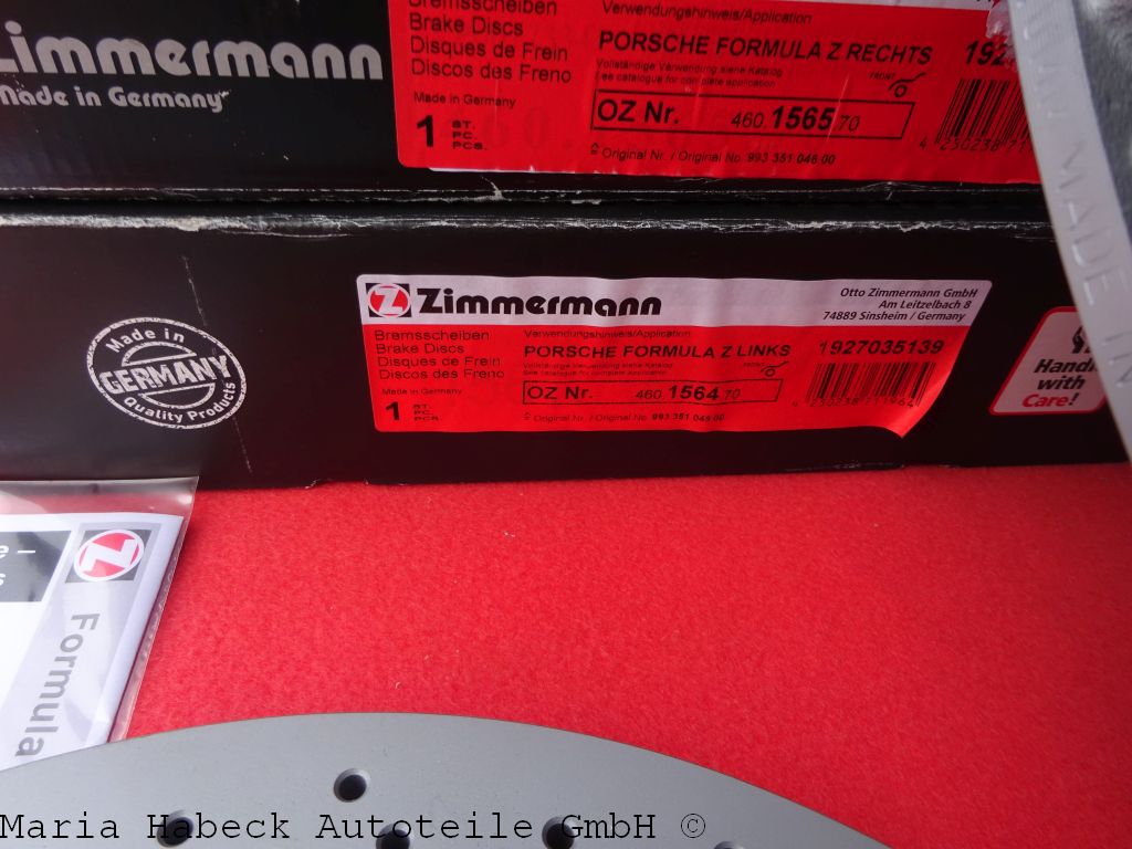 Zimmermann Bremsscheiben SET 993 Turbo/GT2 rechts VA Formula Z 460.1565.70/64.70 Zimmermann Bremsscheiben SET 993 Turbo/GT2 rechts VA Formula Z 460.1565.70/64.70