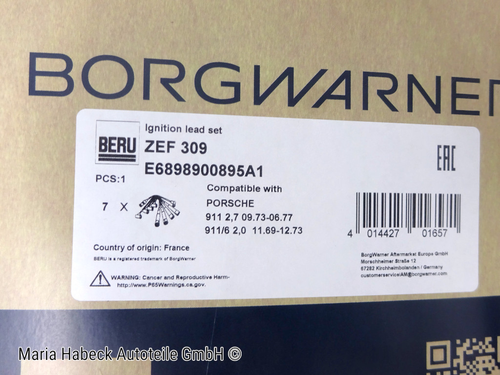 Beru Ignition Cable Set  for Porsche 911 2.0–2.7 / 914  ZEF 309  91160906100
